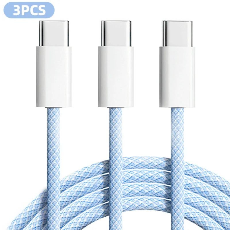 3-Pack 60W USB-C Fast Charging Cables – 6FT Braided