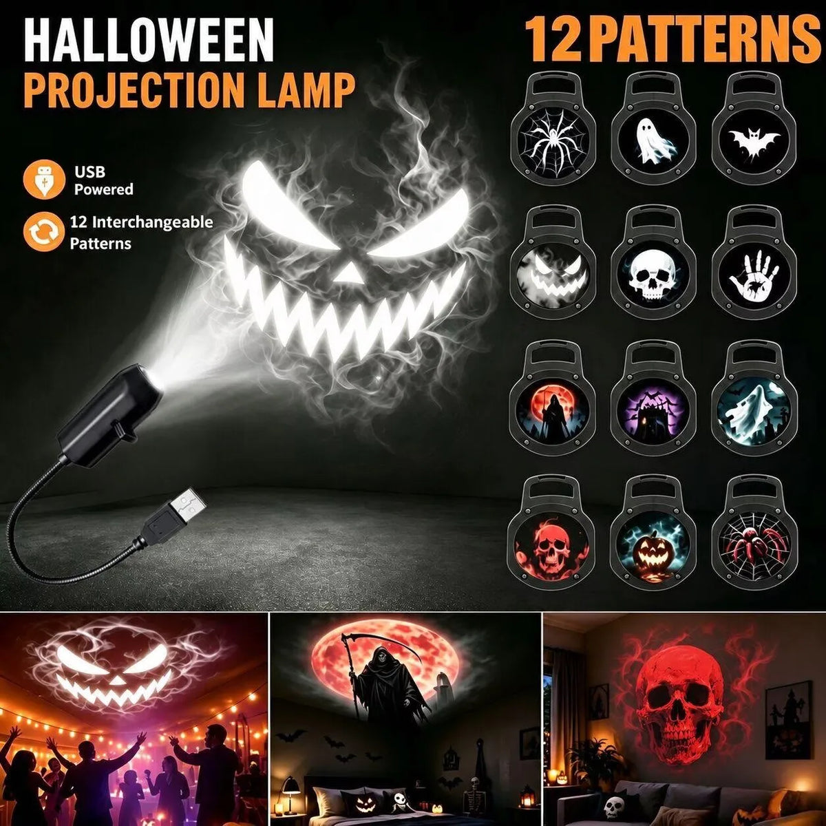 USB Halloween Ghost and Skull LED Projector Night Light