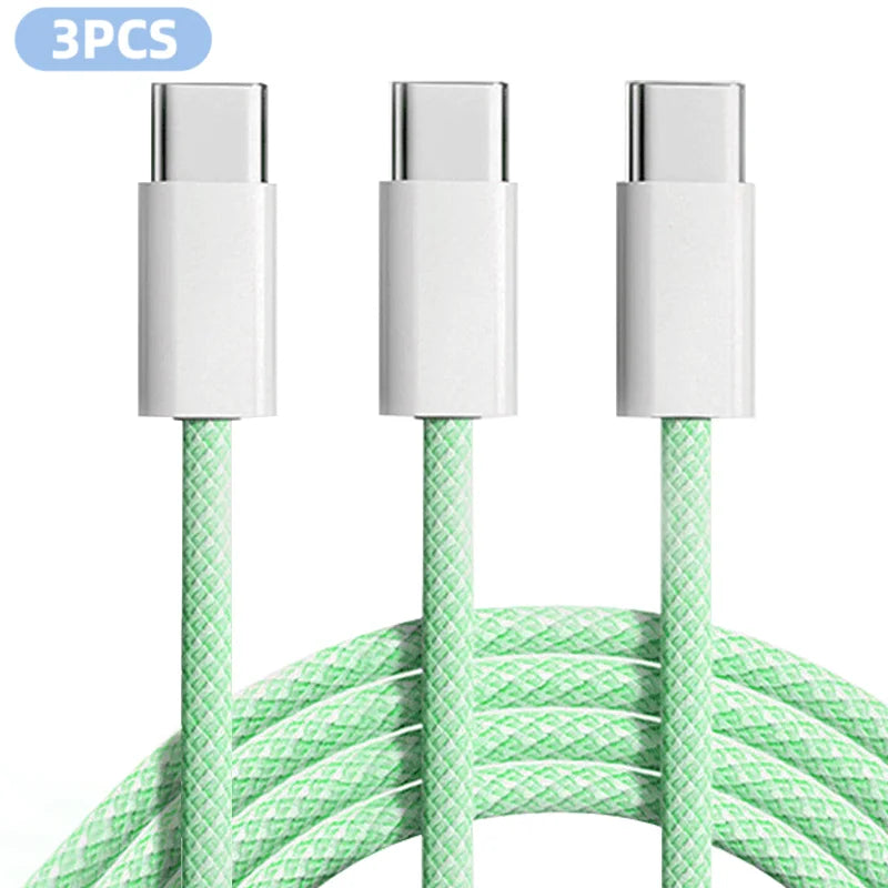 3-Pack 60W USB-C Fast Charging Cables – 6FT Braided