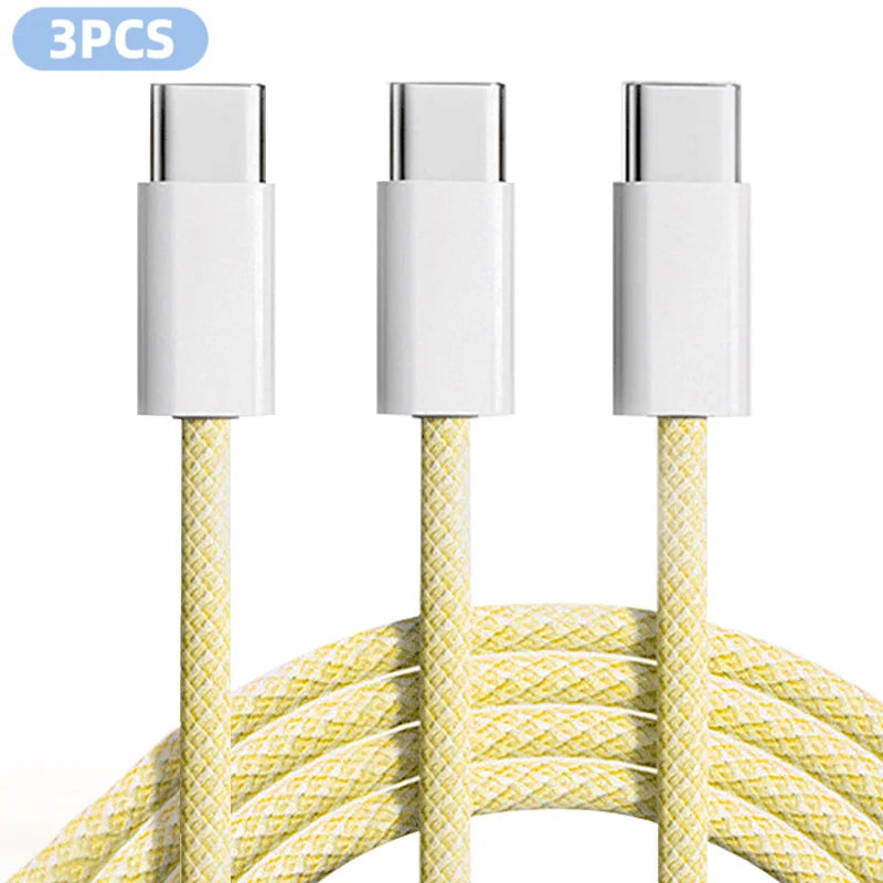 3-Pack 60W USB-C Fast Charging Cables – 6FT Braided