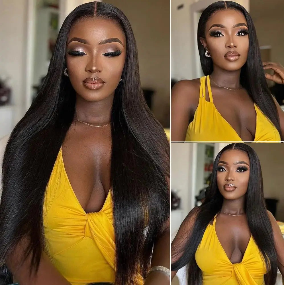 40-42 Inch Bone Straight Brazilian Human Hair Lace Front Wig 250% Density