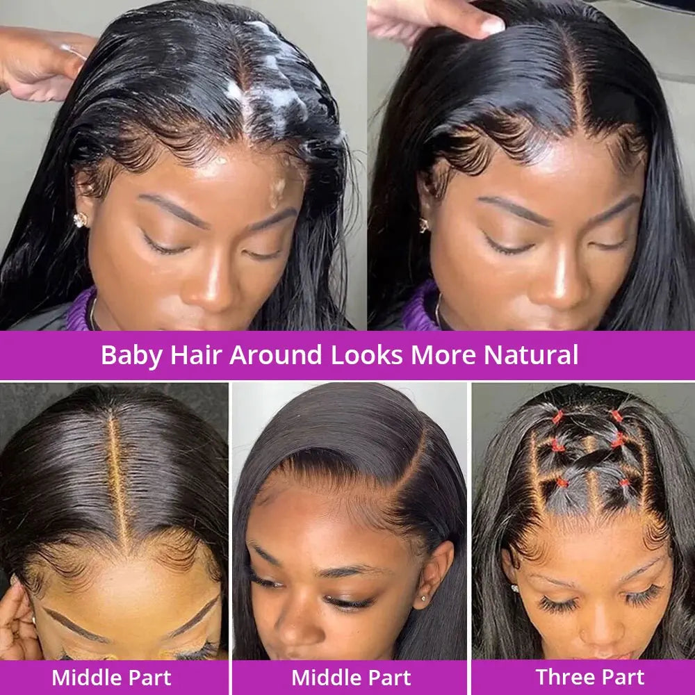 40-42 Inch Bone Straight Brazilian Human Hair Lace Front Wig 250% Density