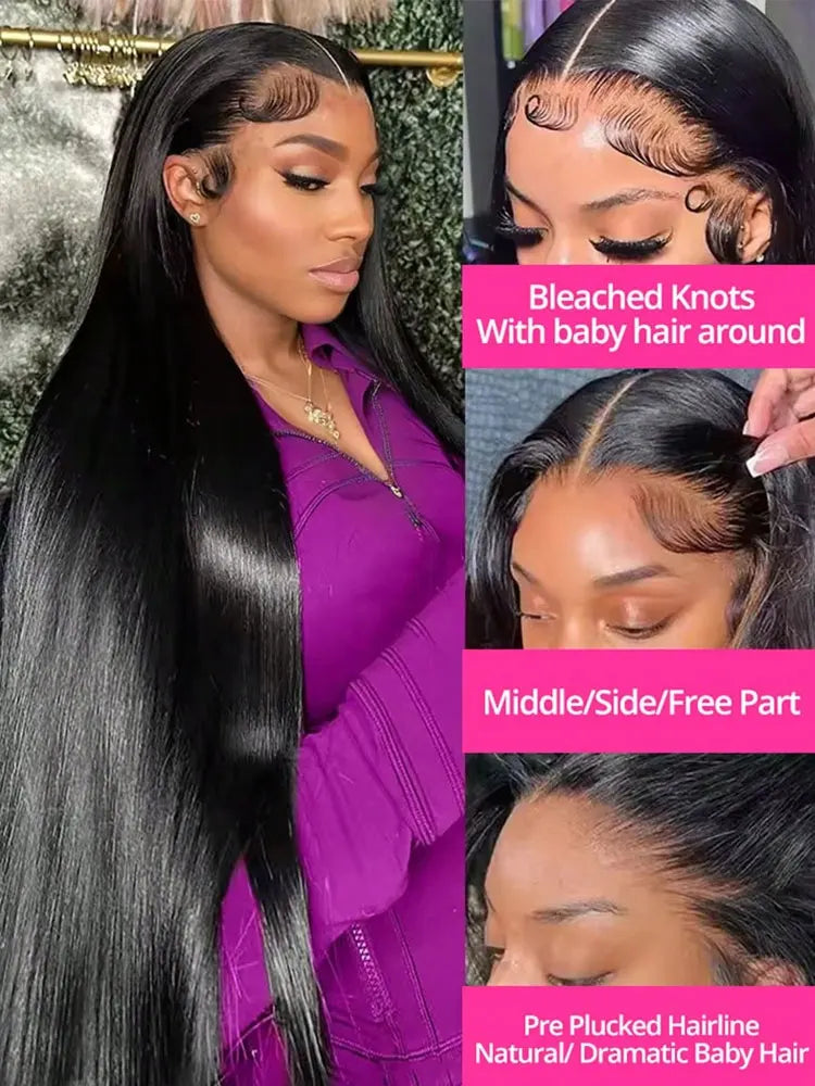 40-42 Inch Bone Straight Brazilian Human Hair Lace Front Wig 250% Density