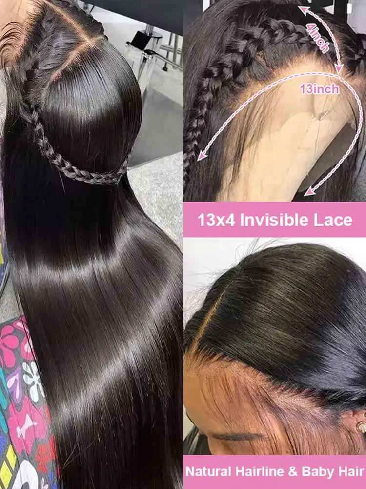 40-42 Inch Bone Straight Brazilian Human Hair Lace Front Wig 250% Density