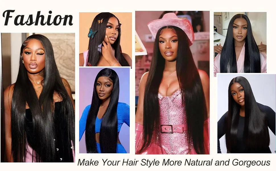40-42 Inch Bone Straight Brazilian Human Hair Lace Front Wig 250% Density
