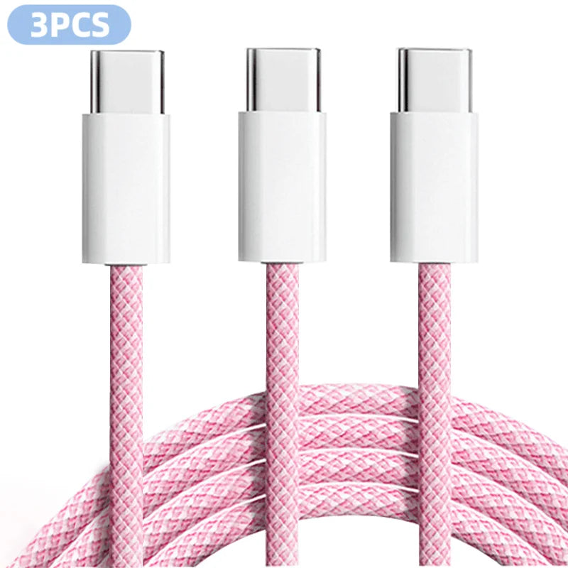 3-Pack 60W USB-C Fast Charging Cables – 6FT Braided