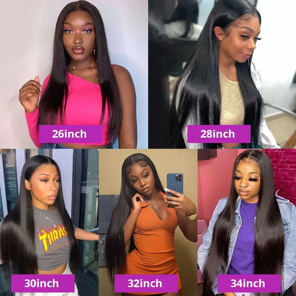 40-42 Inch Bone Straight Brazilian Human Hair Lace Front Wig 250% Density
