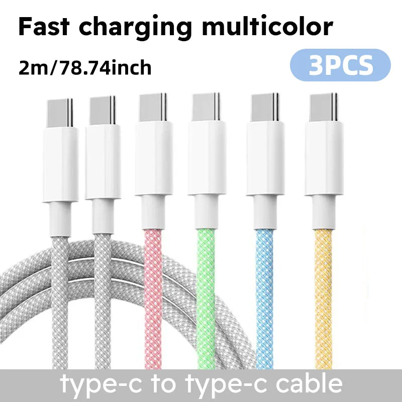 3-Pack 60W USB-C Fast Charging Cables – 6FT Braided