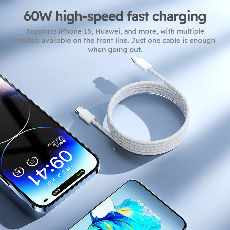3-Pack 60W USB-C Fast Charging Cables – 6FT Braided
