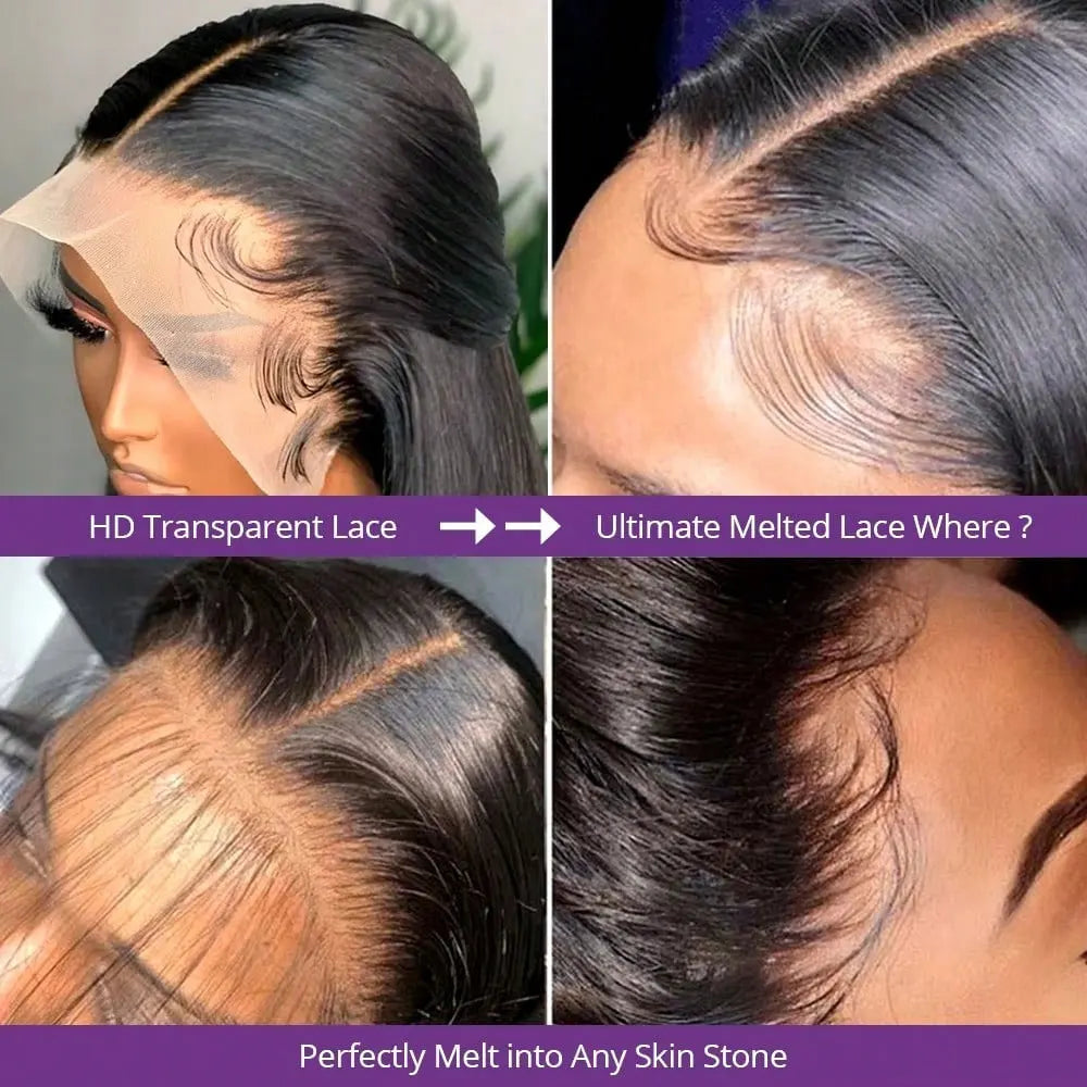 40-42 Inch Bone Straight Brazilian Human Hair Lace Front Wig 250% Density