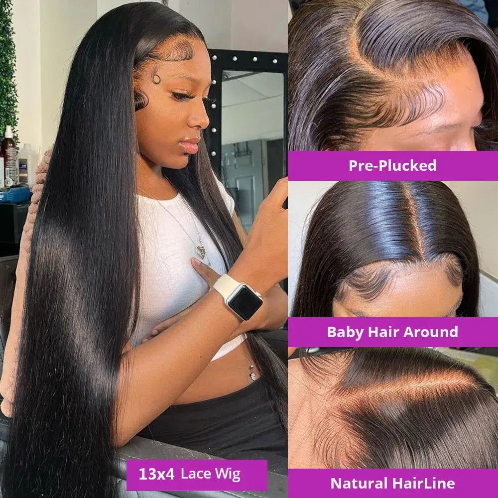 40-42 Inch Bone Straight Brazilian Human Hair Lace Front Wig 250% Density