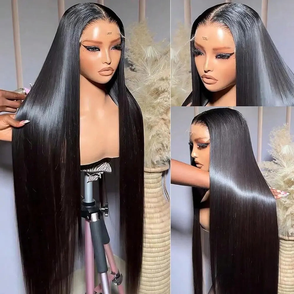 40-42 Inch Bone Straight Brazilian Human Hair Lace Front Wig 250% Density