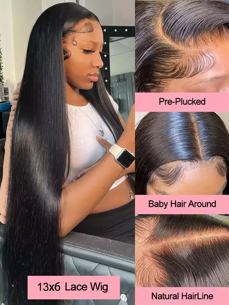 40-42 Inch Bone Straight Brazilian Human Hair Lace Front Wig 250% Density