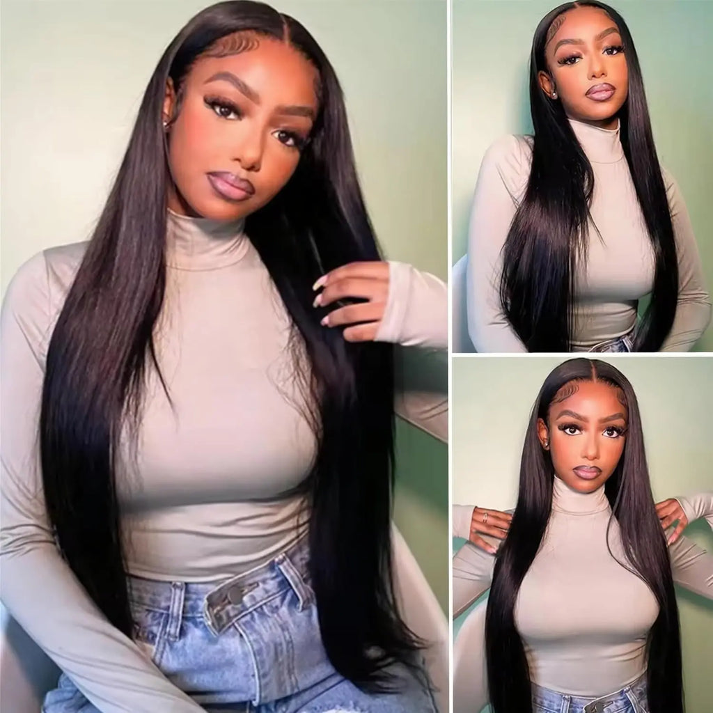 40-42 Inch Bone Straight Brazilian Human Hair Lace Front Wig 250% Density