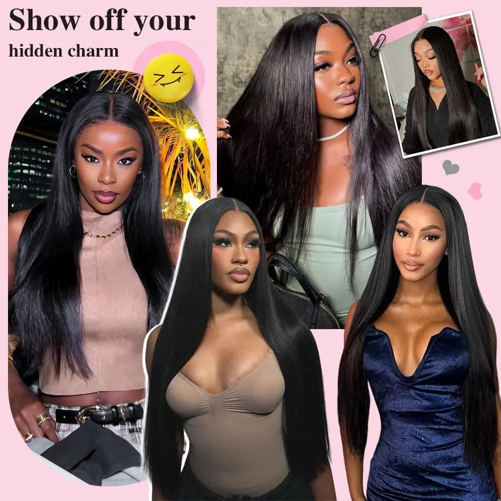40-42 Inch Bone Straight Brazilian Human Hair Lace Front Wig 250% Density