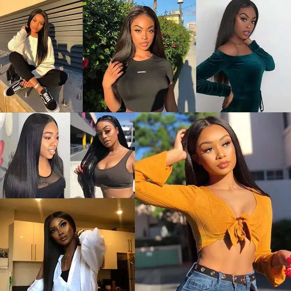 40-42 Inch Bone Straight Brazilian Human Hair Lace Front Wig 250% Density