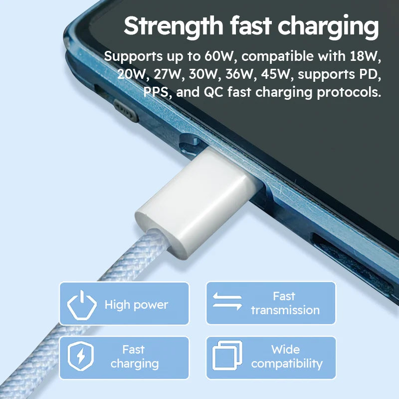 3-Pack 60W USB-C Fast Charging Cables – 6FT Braided