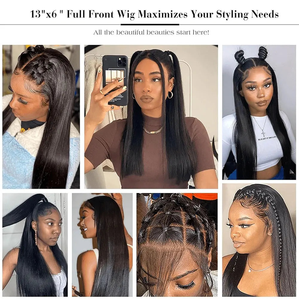 40-42 Inch Bone Straight Brazilian Human Hair Lace Front Wig 250% Density